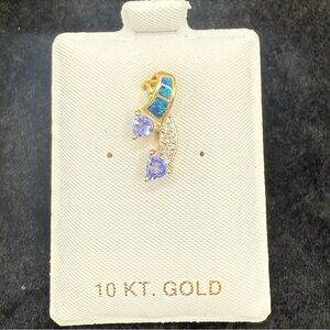 Vintage 10K Yellow Gold Opal Diamond Tanzanite slide Pendant